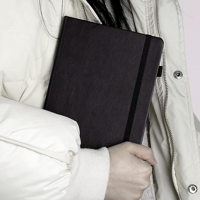 Deziliao 5 Pack Dotted Journal Notebooks with Pen Loop, Hardcover Notebook Journal for Work, 100Gsm Premium Thick Paper with Inner Pocket, Medium 5.7"x8.4", (Black)