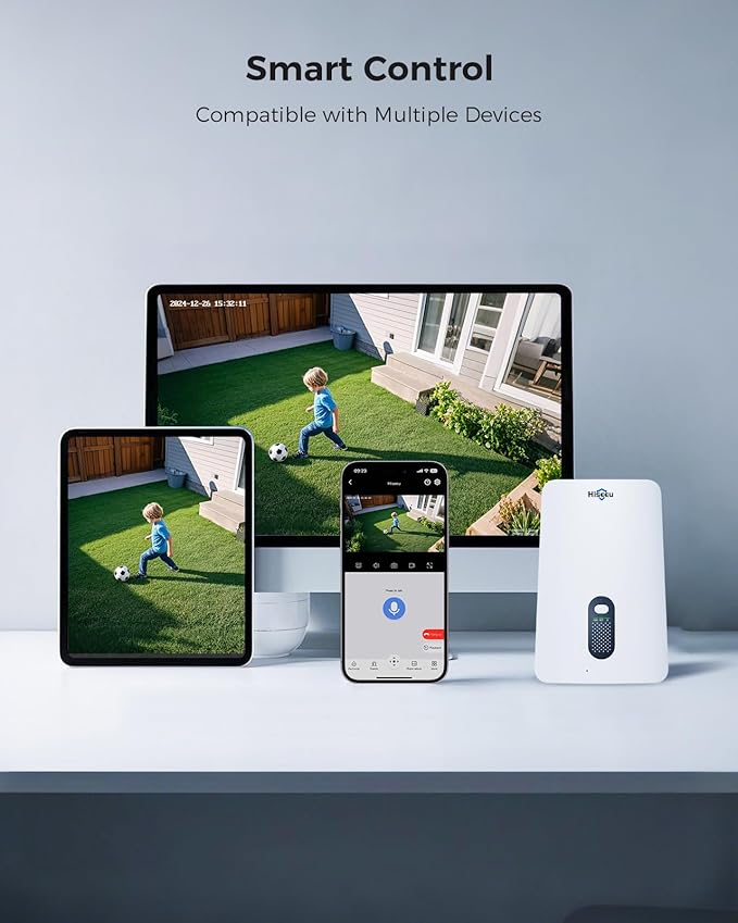 Hiseeu Security Cameras Wireless Outdoor, 2 Cam-Kit, Expandable to 10CH, No Monthly Fee, Solar-Powered, Home Security Cameras System with 2K Color Night Vision, Easy Setup, 2.4G & 5G WiFi