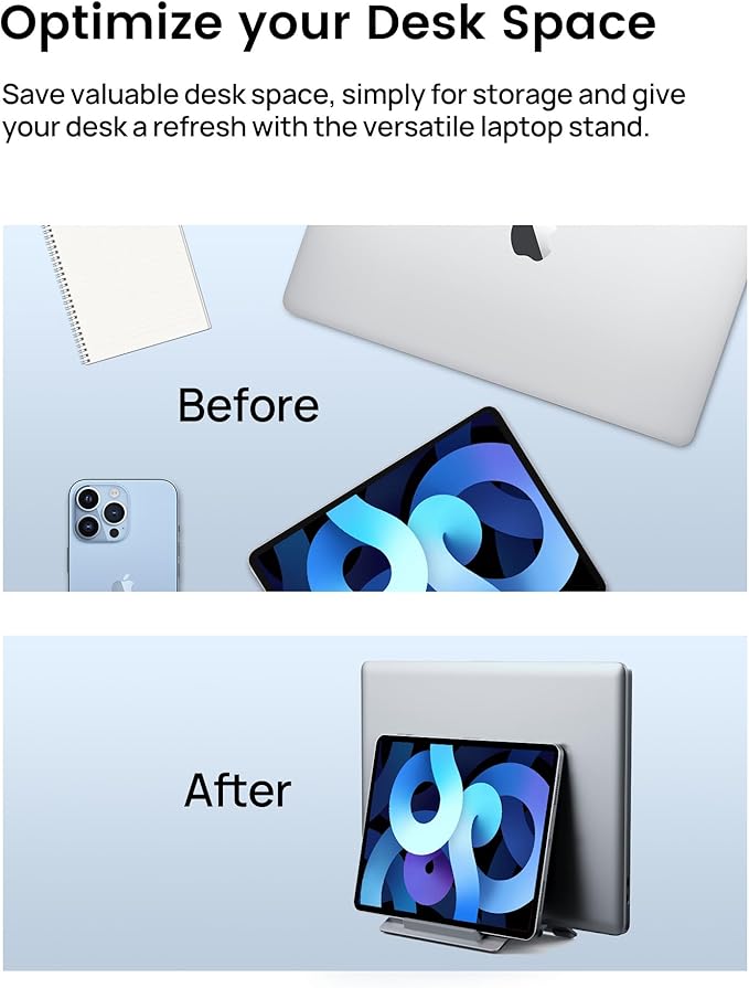 SODI Vertical Laptop Stand for Desk, Gravity Auto Lock Vertical MacBook Stand, Aluminum Laptop Vertical Dock Stand Holder Compatible with MacBook Pro, MacBook Air, Silver