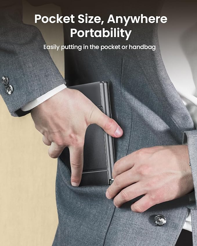 ProtoArc Foldable Compact Keyboard, XK04 Portable Bluetooth Keyboard with PU Leather Cover, Pocket-Sized Wireless Travel Keyboards for iPad, iPhone, Smartphone, Tablet and Laptop- Gray