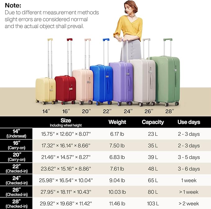 mixi Carry on Luggage, Suitcase with Spinner Wheels 16in Luggage Hardshell Lightweight Rolling Suitcases PC with Cover & TSA Lock, Pink