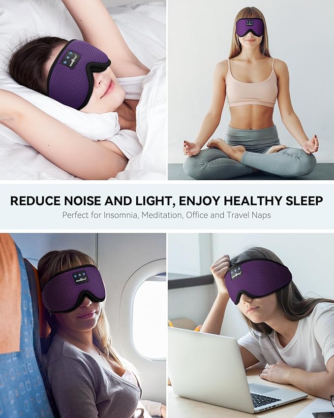 MUSICOZY 3D Sleep Headphones Mask Sleeping Headphones for Side Sleepers Eye Mask, Wireless Bluetooth Headband Headphones Cool Gadgets Unique Gifts(Purple)