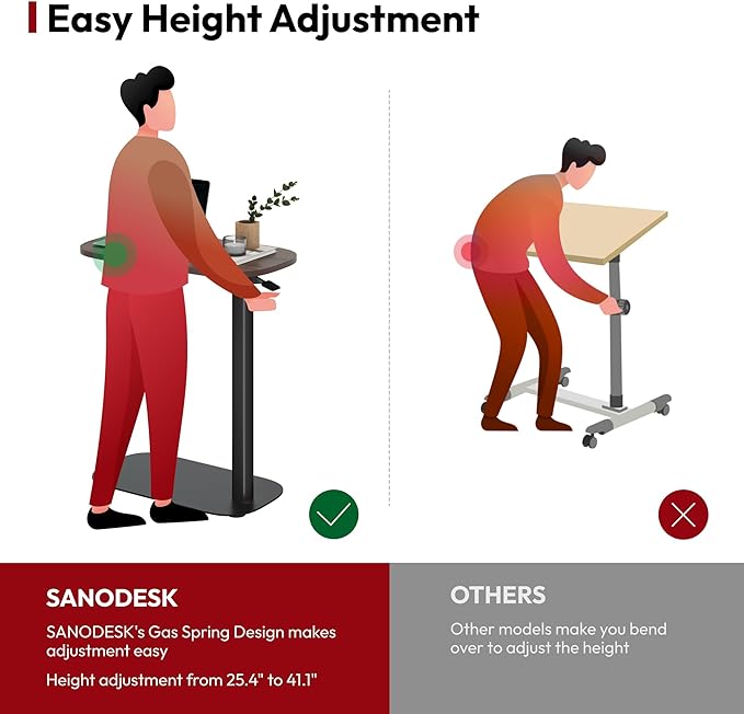 SANODESK Adjustable Overbed Bedside Table Pneumatic Adjustable Height Laptop Computer Standing Desk Cart with Tray, Hospital and Home Use(23.6" W x 13.8" D, Walnut)