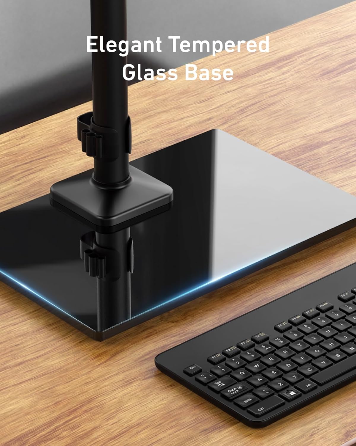 HUANUO Freestanding Dual Monitor Stand, 32 Inch Dual Monitor Mount for 2 Screens, Holds up to 19.8 lbs per Arm, Monitor Arm Riser with Tempered-Glass Base, Tilt, Swivel, Rotation, Black