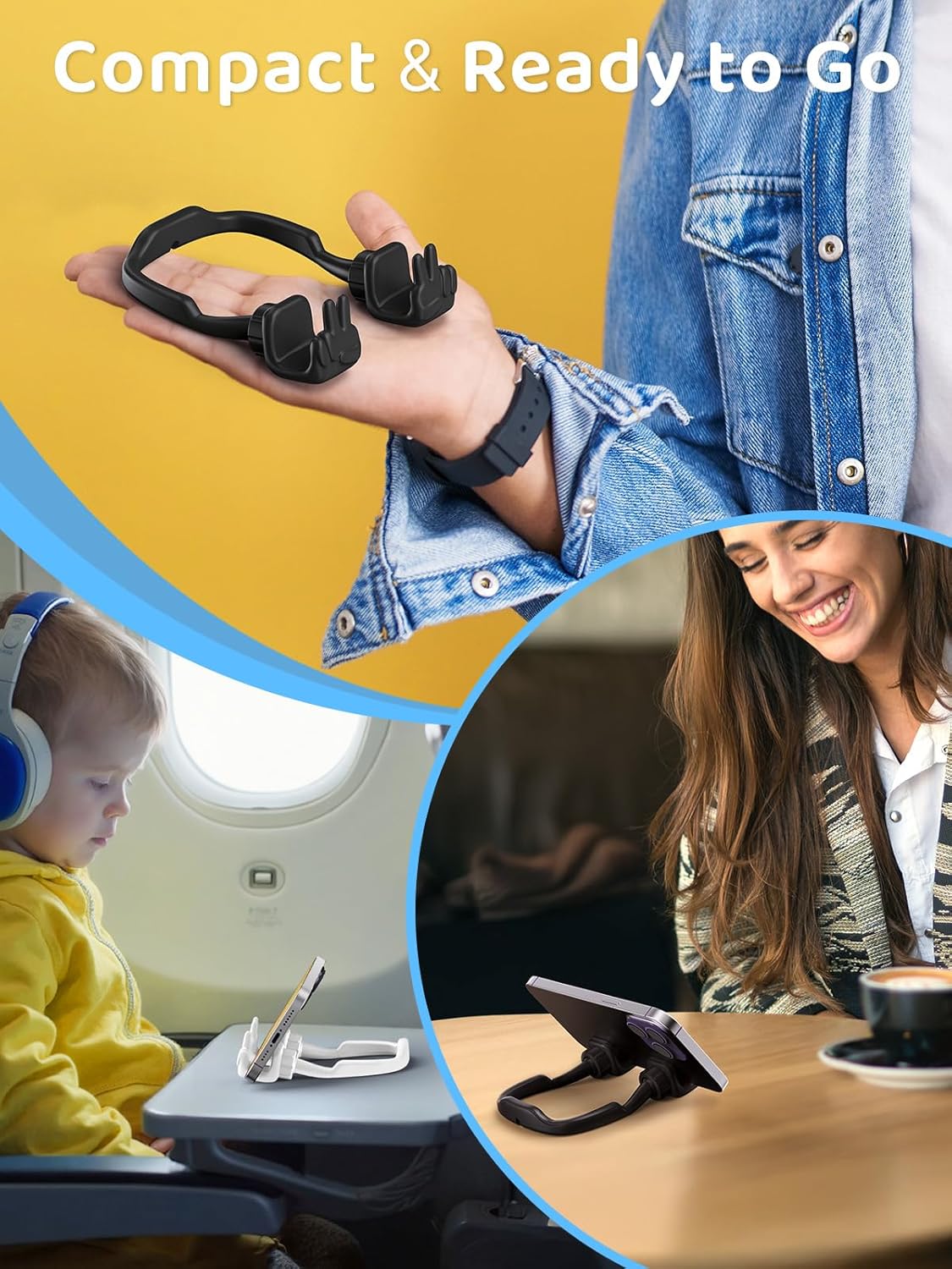 Stocking Stuffers for Teens Girls Boys Kids Cell Phone Stand: 2 Pack Upgrade Adjustable Peace Sign Thumbs Lazy Phone Holder for Desk Cool Gadgets Birthday Gifts for Women Men Adults (Black&White)