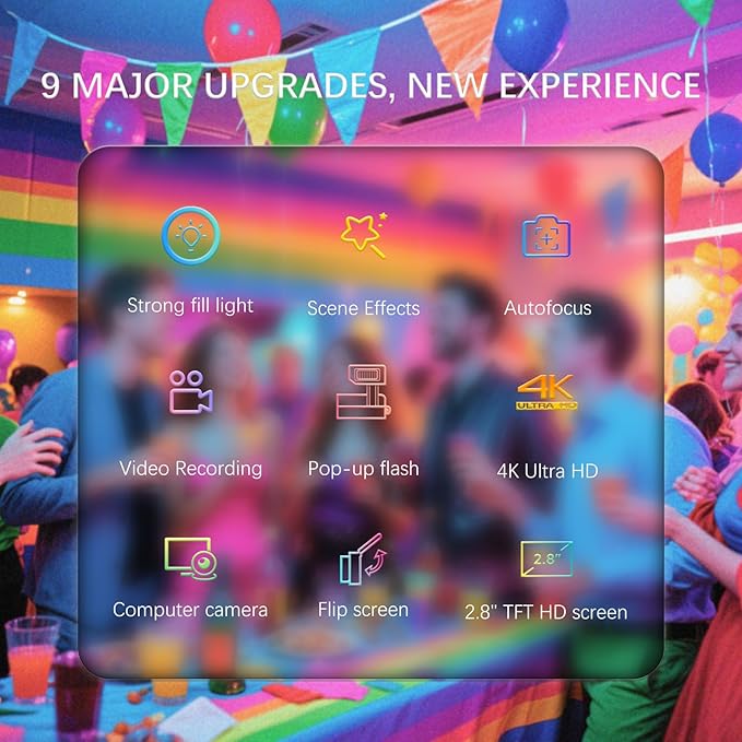 4K Digital Camera for Photography, 48MP Vlogging Camera for YouTube 2.8" 180° Flip Screen 18X Digital Zoom Compact Travel Cameras with 64GB SD Card & Card Reader,Mini Tripod,2 Batteries