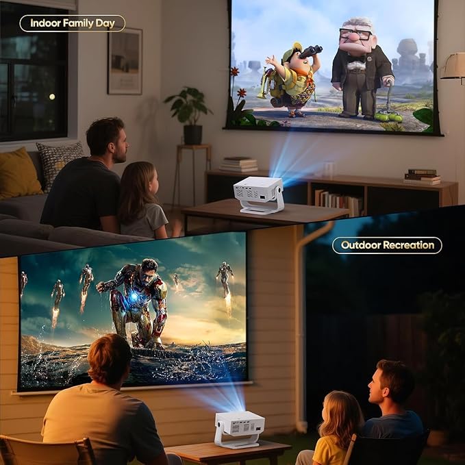 Projector with WiFi and Bluetooth, 1000+ Apps Installed, Electronic Focus & Auto Keystone, Zoom, Native 1080P 650 ANSI 20000Lumen 4K Support Portable Mini Video Projector Outdoor Indoor