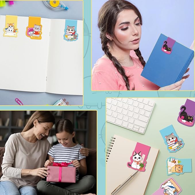 Cats Magnetic Bookmarks Gifts - 8Pcs Cute Cats Magnetic Bookmark Cartoon Cat Bookmark Magnets Page Clip Gifts Pet Book Mark Magnets Cat Lover Gifts for Book Lovers Students Teacher Reading