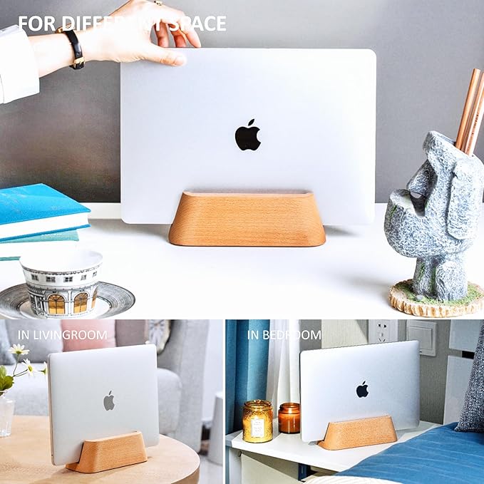 ACODE Wood Vertical Laptop Stand for Desk - Compatible With MacBook Pro Air, Surfaces - Storage Rack Slot Thickness 0.59" to 0.71" - Upright Holder