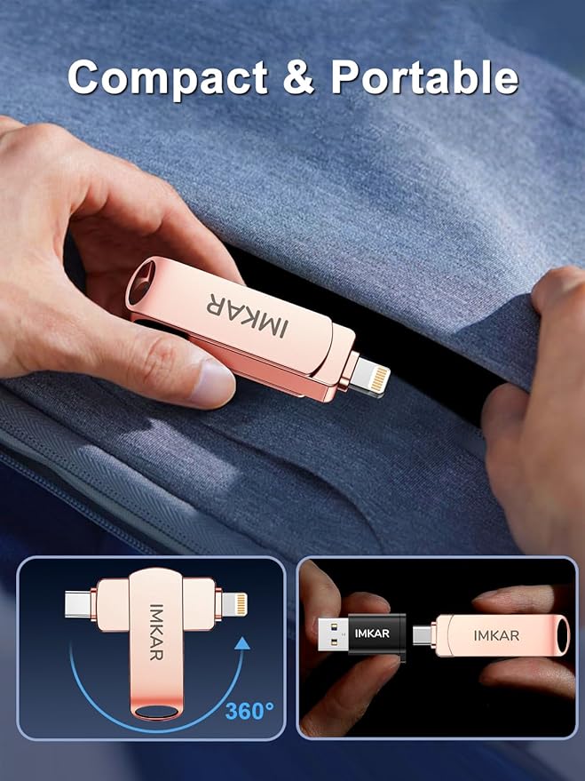 MFi Certified 256GB Flash Drive for iPhone iPad, IMKAR Memory Stick Storage for Photos Videos, Compatible with iPhone iPad Android and PC, Plug and Play No Application Required (Rose Gold)