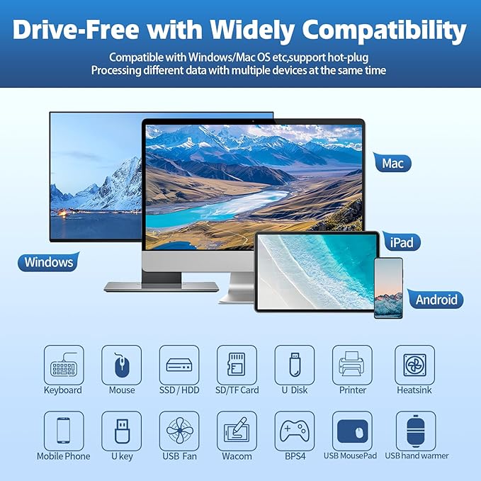 EJAY 5Ports USB3.0 HUB Alu Splitter Desktop Docking with TF&SD Card Reader for Desk/Monitors Clipping with Extra Power Supply Port,59inches Data & 39inches Power Cable-5Gbps (JK-2A1CTS-SV)