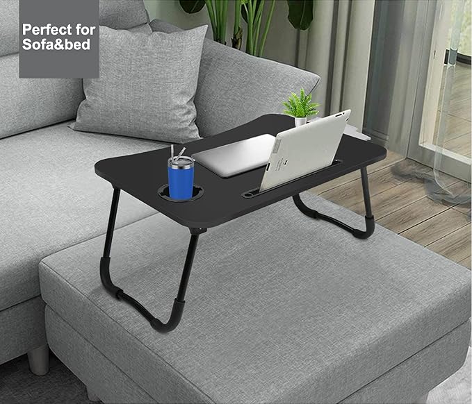 Fayquaze Portable Foldable Laptop Bed Desk with Storage Drawer and Cup Holder - Lap Desk Laptop Stand Tray Table for Eating, Reading and Working