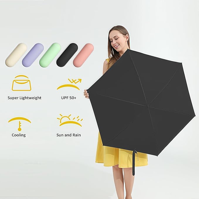 BAODINI Travel Essentials Mini Umbrella for Purse With Case Small Compact UV Sun Protection Lightweight Tiny Pocket Manual Open Close Umbrella for Women Kids and Men Fit Purse Backpack