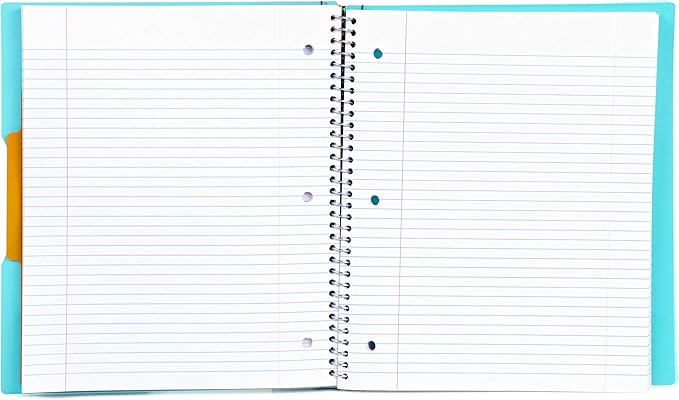 Mintra Office Durable PREMIUM Spiral Notebook, ((Teal, 1 Subject (8.5in x 11in)), Fabric Covered Coils, No Snags, Removable Adjustable Pocket Dividers, Ruler, Organization, Customizable