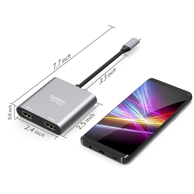 Selore&S-Global USB C to Dual HDMI Adapter 4K @60hz, Type C to HDMI Converter for MacBook Pro Air 2020/2019/2018,LenovoYoga 920/Thinkpad T480,Dell XPS 13/15/17,etc