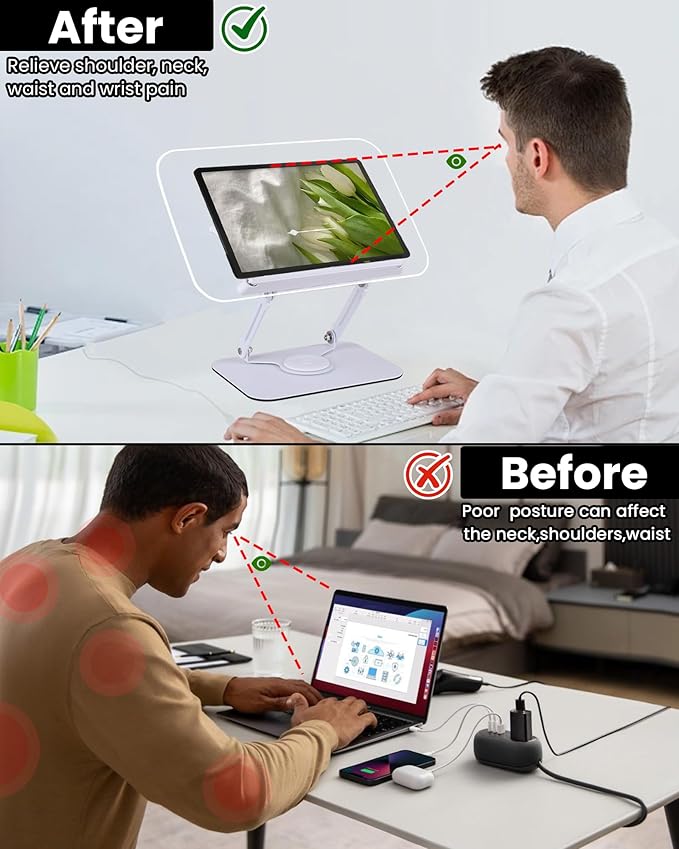 ASIEIT Book Stand for Reading, Acrylic Adjustable Book Holder with 360° Rotating Bases & Elastic Page Clips, Foldable Desktop Riser, Multifunctional Display Stand for Bible, Laptop, Recipe, Textbook