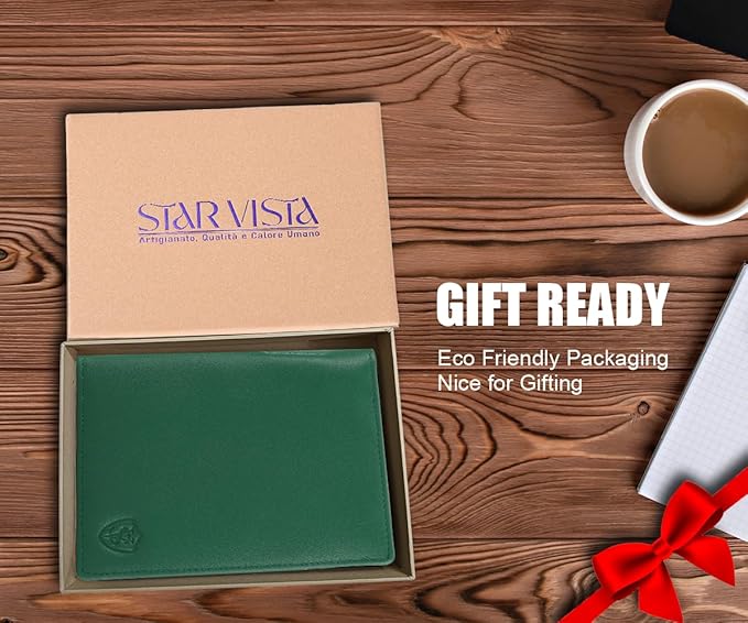 STAR VISTA Phoenix Leather Passport Holder, Calfskin Travel Wallet - RFID Blocking, ID Window, Zipper Pocket, Pen & Notebook Included, Mint