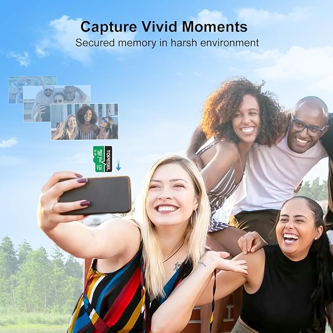 TOPESEL 128 GB Micro SD Card, 4K Camera Pro, UHD Video for GoPro, Action Camera, Drone, Smartphone, R/W up to 90/35 MB/s MicroSDXC Memory Card UHS-I U3 A1 V30