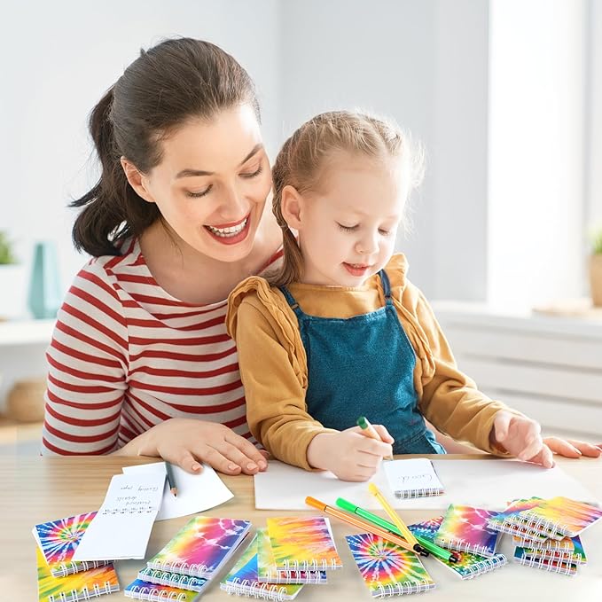 OZIO 24PCS Mini Tie Dye Notepads Tie Dye Party Favors Art Party Spiral Pocket Notebooks Fun Coil Mini Notepads for Kids Teacher Classroom Supplies Bag Fillers Birthday Party Favors, 8 Style (24)