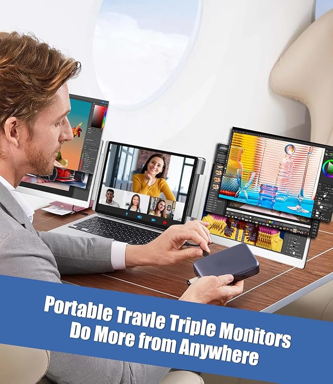 Laptop Screen Extender, 15.6-inch FHD 1080P IPS Triple Screen Portable Monitor Extender 12–18.5 inch, Portable Laptop Extended Monitor Compatible with Windows and MacBook