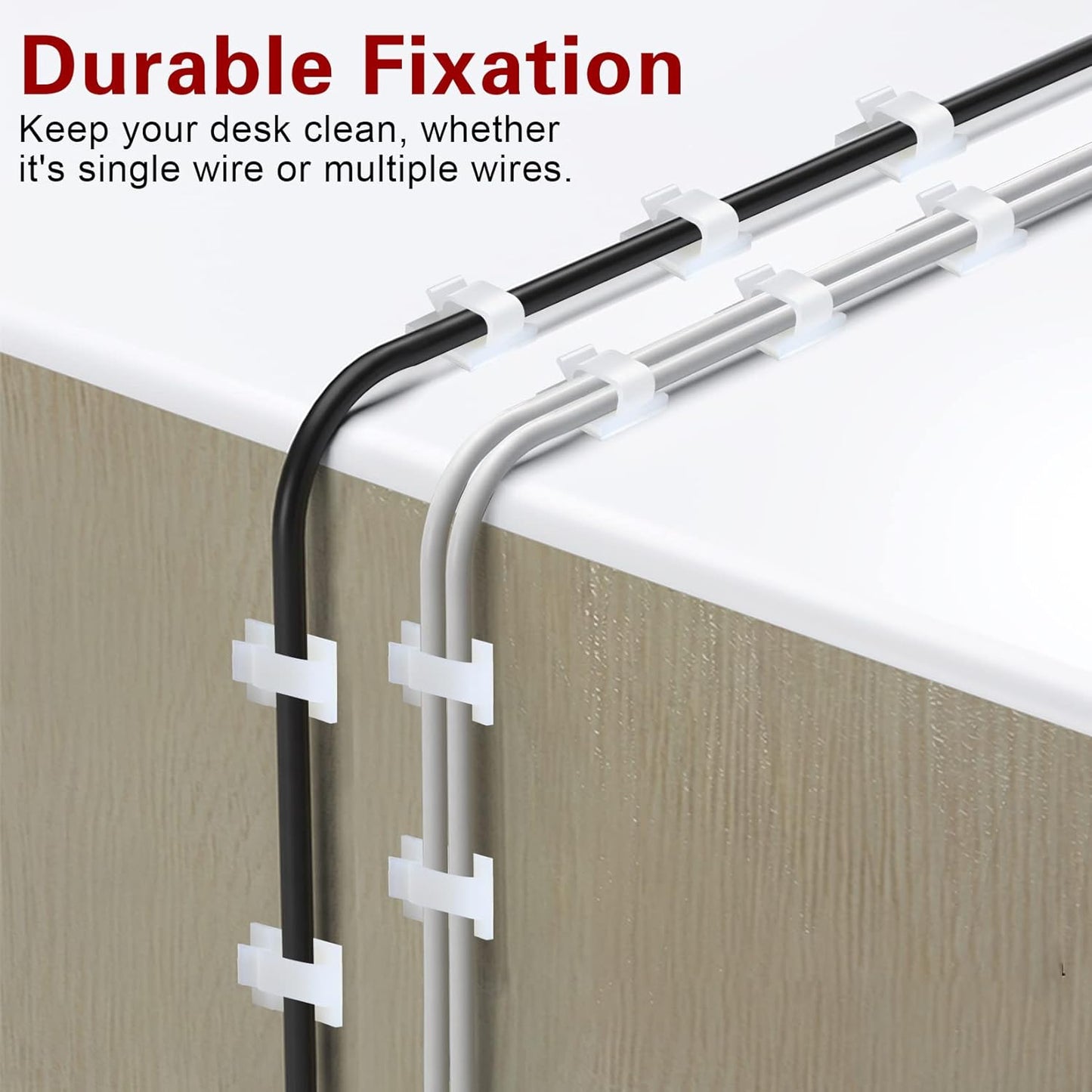 XHF 5/8” Adhesive Cord Clips White 60pcs, Cable Management Staples for Under Desk, Car, Wall, TV, PC, Ethernet