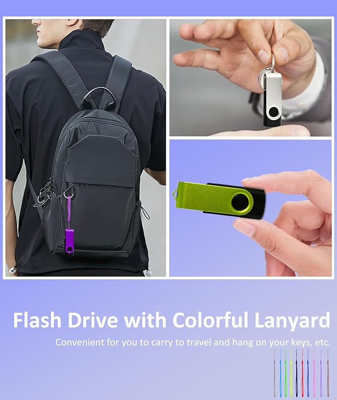 8GB USB Flash Drive 10 Pack, Nicepicten USB 2.0 Thumb Drives Zip Drive USB 8GB Memory Stick Swivel Pendrive Jump Drives Multipack with 10PCS Lanyard for Events Office (Colorful 10Pack 8 GB)