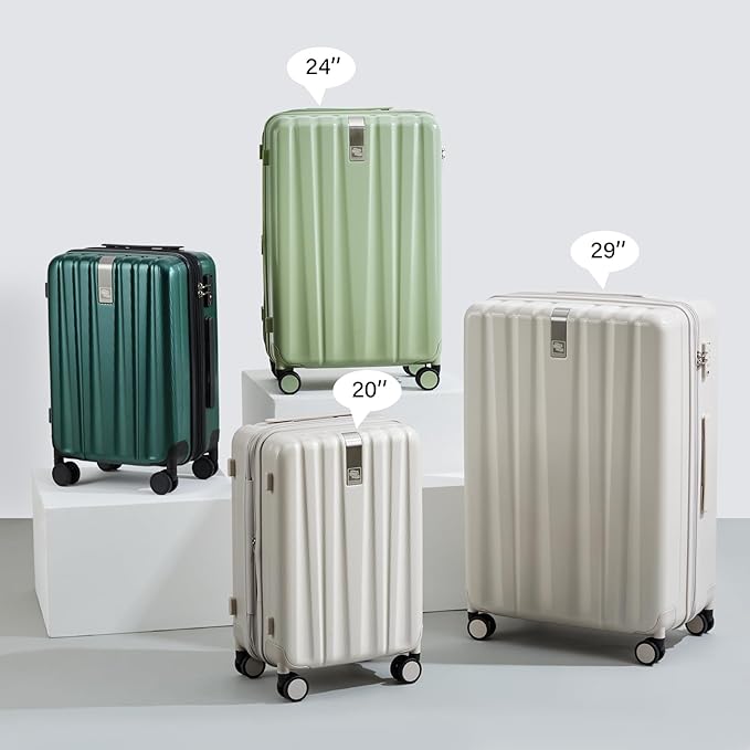Hanke 29 Inch Expandable Checked Luggage Lightweight PC Hard Shell Luggage Suitcases with Wheels Travel Luggage Rolling Large Suitcase Travel Luggage Bag for Study Abroad.(Ivory White)
