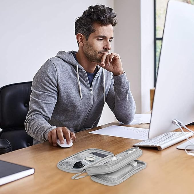 Skycase Big Capacity Pencil Case - Waterproof Travel Cord Pouches for Organization, Pencil Bag Wide Opening, All-in-One Double Layers Storage Bag for Accessories, Pen, Charger, Cable, Grey-1