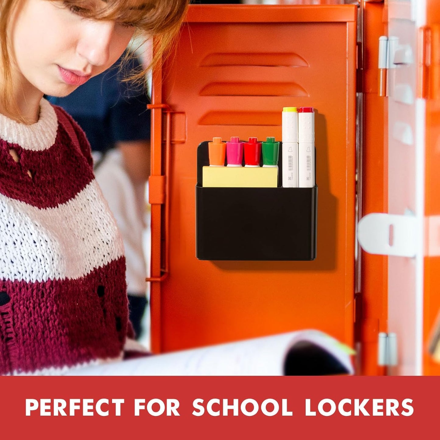 BEYGORM 2 Pack Plastics Magnetic Pen Holder for Refrigerator, Dry Erase Marker Holder for Whiteboard,Magnet School Locker Organizer Accessories, Pencil Cup, Pen Caddy, Classroom Organization(Black)