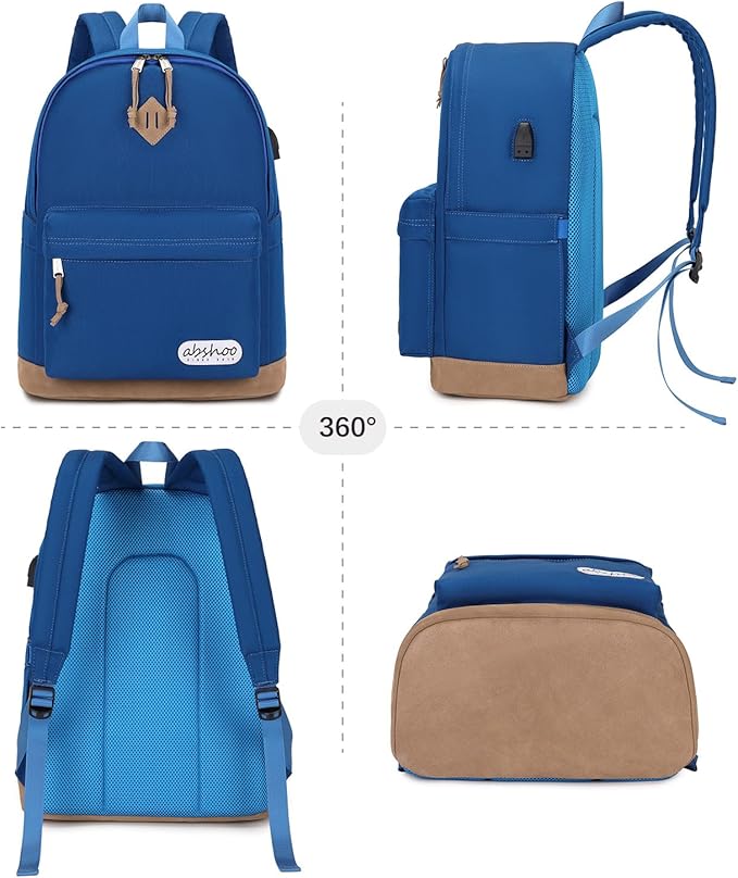 abshoo Basic Students Backpack For School Middle High School Water Resistant College Bookbag Travel Daypack (Klein Blue)