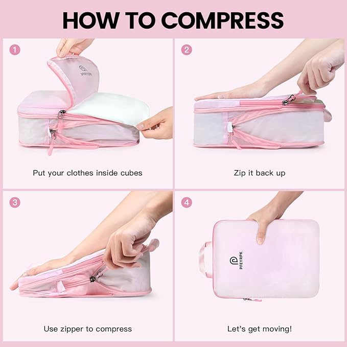 Lightweight Compression Packing Cubes for Suitcases, Compressible Expandable Travel Packing Organizer with Clear Toiletries and Backpack Bag, Travel Essentials for Carry on Luggage 7 Set