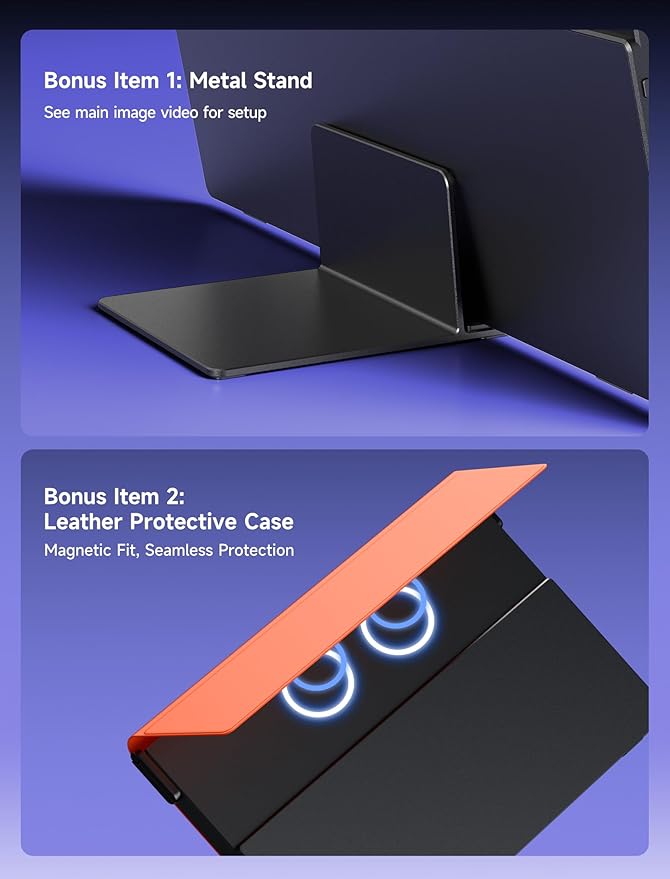 JSAUX FlipGo Lite 15.6" Portable Dual Stacked Monitor, 1080P FHD IPS Laptop Screen Extender One Cable for Triple Monitor Setup (For Windows&Linux) with Magnetic Design, Built-in Hub,No Driver Required