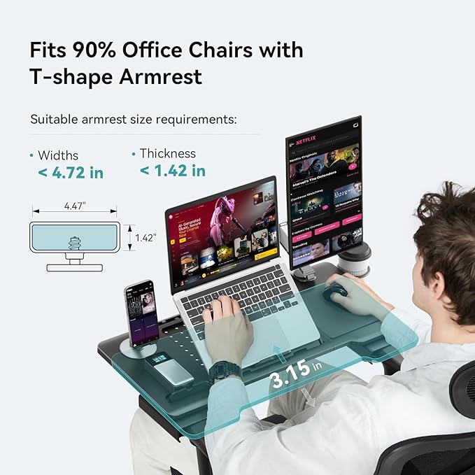 Newtral Laptop Bed Tray Desk, Height & Angle Adjustable Foldable Laptop Stand w/Cup Holder, Mousepad, Laptop Table Bookstand for Gaming, Working, Sofa & Office Chairs Use (Black, Upgrade)