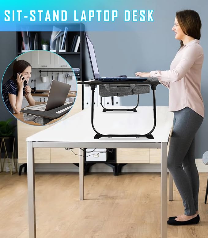 QUDODO Lap Desk - Large Bed Desk,17In Foldable Laptop Bed Tray Table with Adjustable Dual Cushion Wrist Rest & Mouse Pad,Portable Wood Laptop Stand for Bed Sofa,Multifunctional Slot for Tablet & Phone