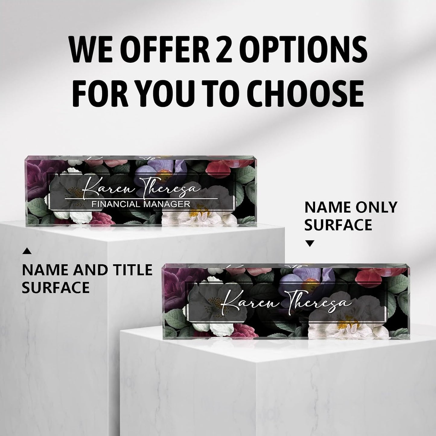 Custom Office Name Plate, Personalized Gifts for Women & Men, Appreciation Gifts for Employees, Office Desk Accessory (Night Flower)