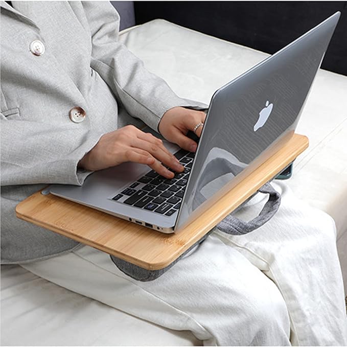 SUMISKY Portable Laptop Desk with Cushion and Phone Holder Bamboo Laptop Stand for Sofa Fits Up to 14 Inches