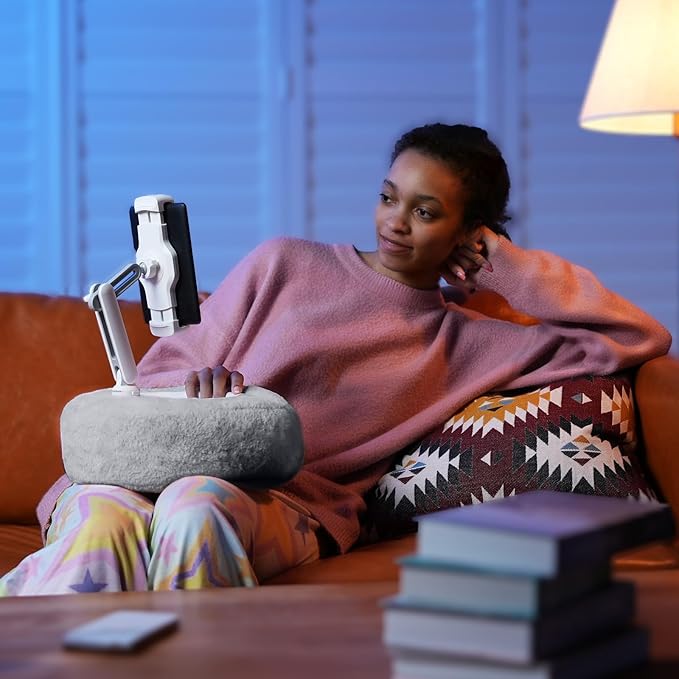 Tablet Pillow Stand for Reading, Adjustable Tablet Stand Phone Holder for Bed with Detachable Snack Bowl, Fits 4.7"-13" Kindle/Phones/Tablets, Watch Videos, Stream Media, Gray