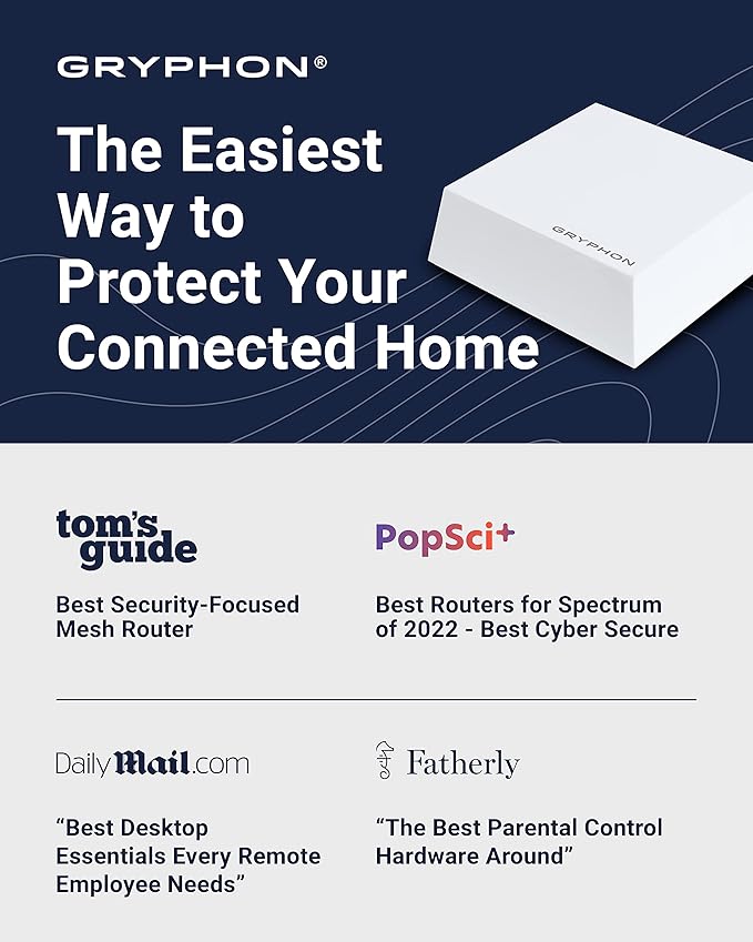 Gryphon Guardian Parental Control Router & Mesh WiFi System Up to 5,400 Sq ft Coverage WiFi Router Malware Secure Router Home Protection & Security AC1200 DualBand Wireless Extender Smart Home 3 Pack