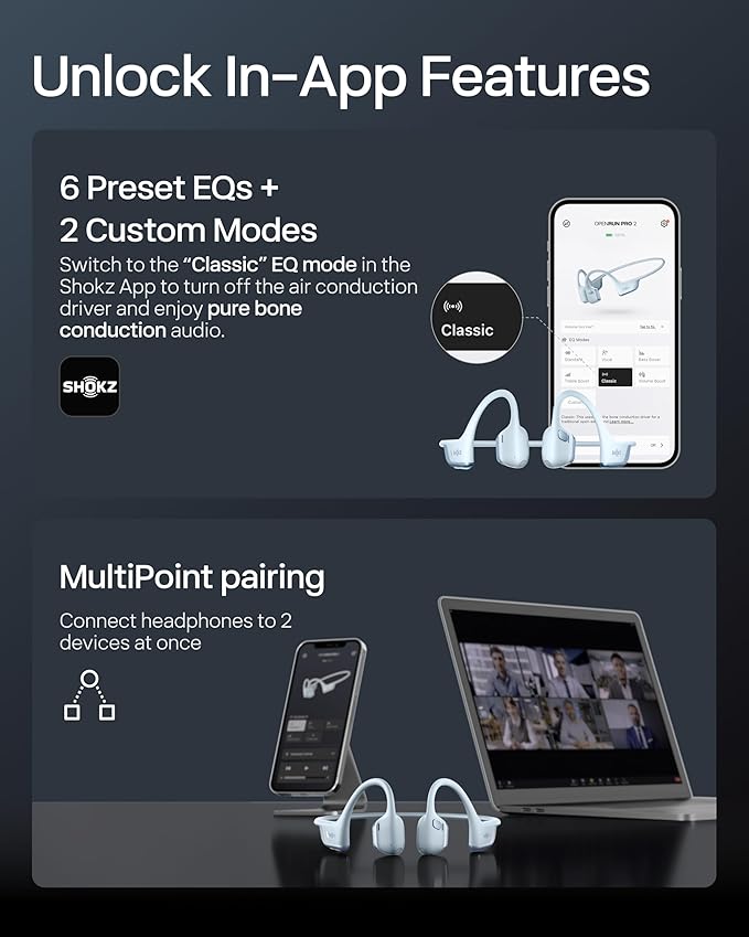 SHOKZ New OpenRun Pro 2-Bone Conduction Headphones,Open-Ear Bluetooth Wireless Sport Earphones for Running,Workouts-Sweat Resistant,Secure Comfortable Fit-Deep Bass,Smart Mic,Reflective Strip