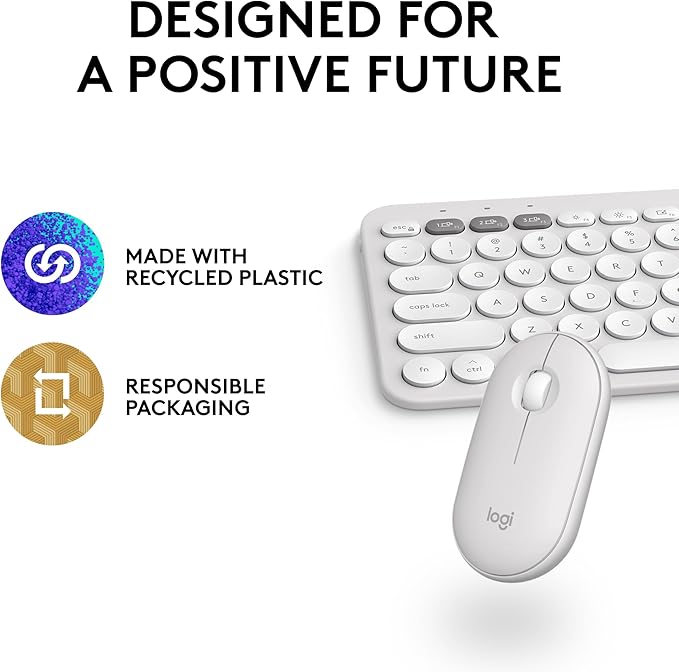 Logitech Pebble 2 Combo for Mac, Wireless Keyboard and Mouse, Slim, Quiet and Portable, Customizable, Bluetooth Mouse and Keyboard, Easy-Switch, for macOS, iPadOS - Tonal White
