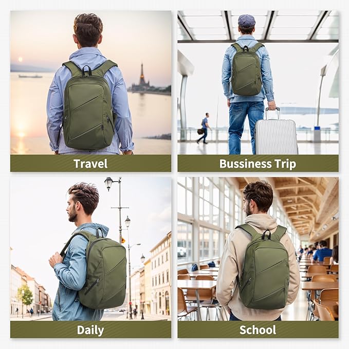 Travel Laptop Backpack, Anti-Theft Carry On Backpack Professional, TSA-Approved Water-Resistant Rucksack for Work Men Women Fits 16 Inch Notebook, Green