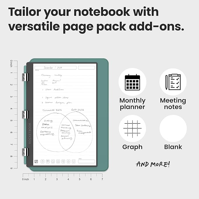 Rocketbook Pro 2.0 Reusable Professional Smart Notebook, Executive Size 7x9, Green - Lined & Dot Grid Pages, App-Connected, Erasable, Premium Cover, Ideal for Work Notes and Business Meetings