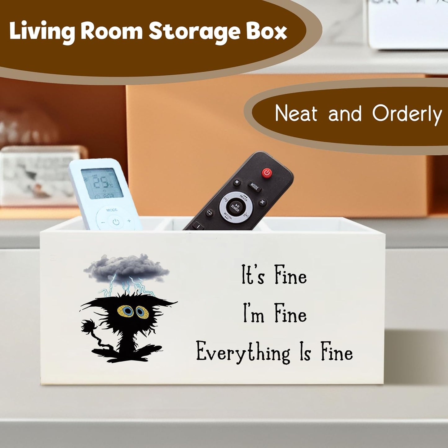 It's Fine I'm Fine Everything is Fine Funny Cat Pen Holder for Desk, Funny Desk Accessories for Work, Sarcastic Office Humor Gifts Wooden Pen Pencil Holder Organizer for Office