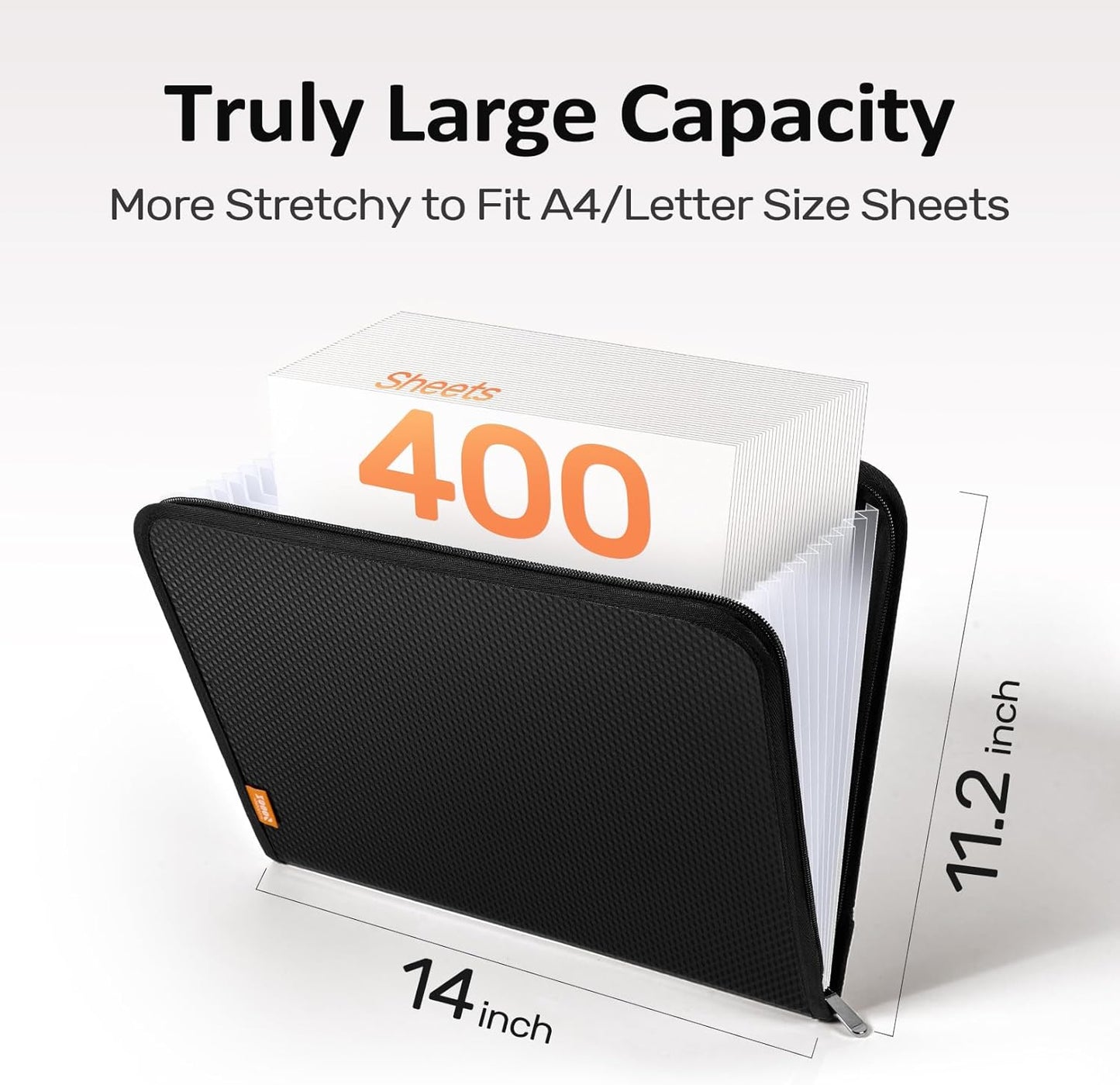 Sooez 13 Pocket Accordion File Organizer, Zipper Expanding File Folder Organizer, Reinforced Plastic Accordion Folder, A4 Letter Size, Portable Folders for Documents, Pink