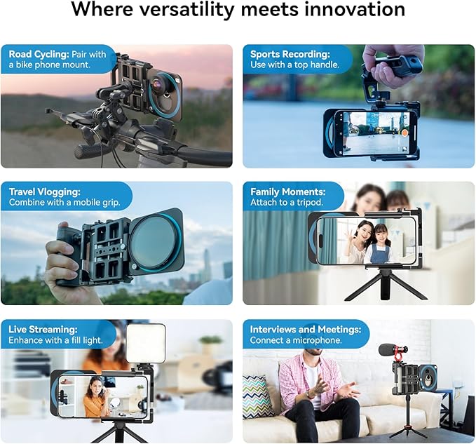 APEXEL Universal Phone Rig Video Kit. Aluminum Handheld Smartphone Vlogging Cage with Rechargeable Handle Wireless Bluetooth Shutter, Phone Stabilizer for Videomaker Compatible with iPhone/Android.