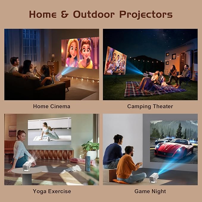 Mini Projector with Bluetooth, Electric Focus Portable Movie Projector with 270° Rotatable, 1080P HD Support, Auto Keystone, Compatible with Smartphone, TV Stick, Laptop, HDMI for Bedroom, Outdoor Use