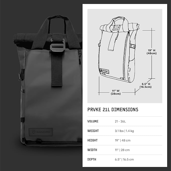 WANDRD PRVKE 21L, V3 Backpack: Weather-Resistant Travel & Camera Backpack with Laptop Sleeve, Quick Side Access, Clamshell Opening – Ideal Photography & Travel Bag (Black)