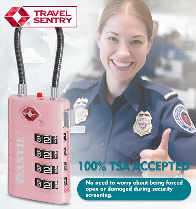 ANVIL 4 Digit Luggage Locks, TSA Locks for Luggage, Advanced TSA008 core, Alert Indicator for Your Travel Lock, Suitcase Lock. (2, Pink)