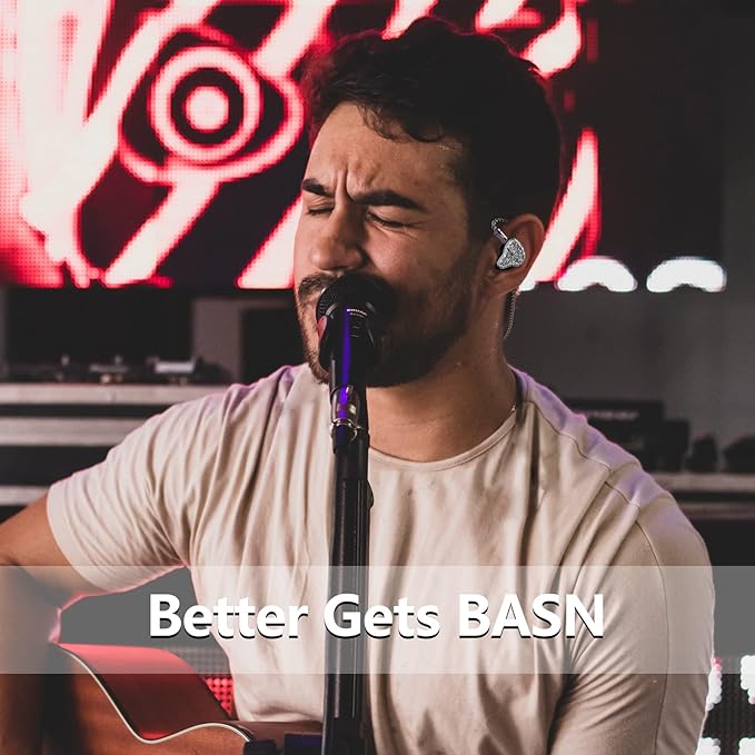 BASN Bmaster5 in Ear Monitors, 1DLC Diaphragm+4BA 5 Drivers IEM Earphones with Silver-Plated OFC Cable, Noise Isolation Wired Earbuds for Musicians (Silver)