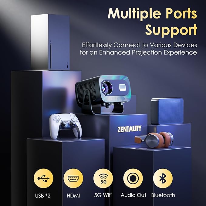 Mini Projector with WiFi and Bluetooth, Electric Focus & Vertical Keystone, 1080P HD 4K Support, Smart Projector with Built-in Streaming Apps, Portable Projector for Outdoor & Home Movie